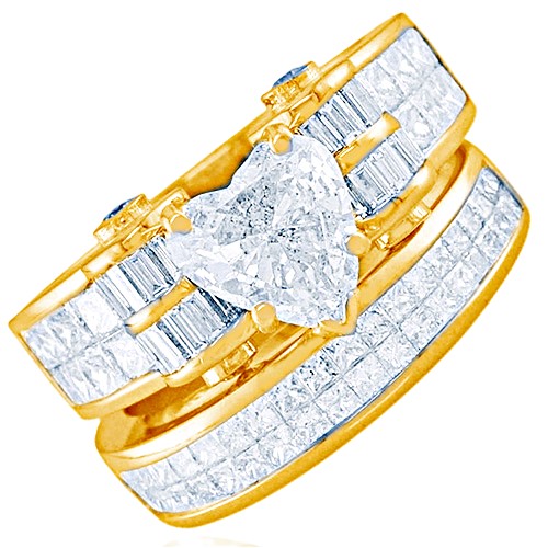 Heart Shape Bridal Set with Princess Cut & Baguette Shape Side Diamonds